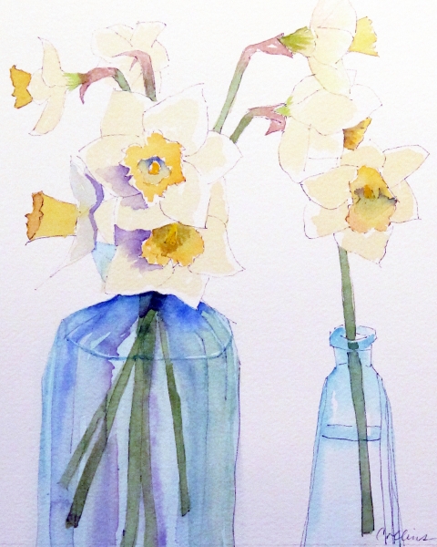 DAFFODILS WATERCOLOR by Jane Wallor Collins