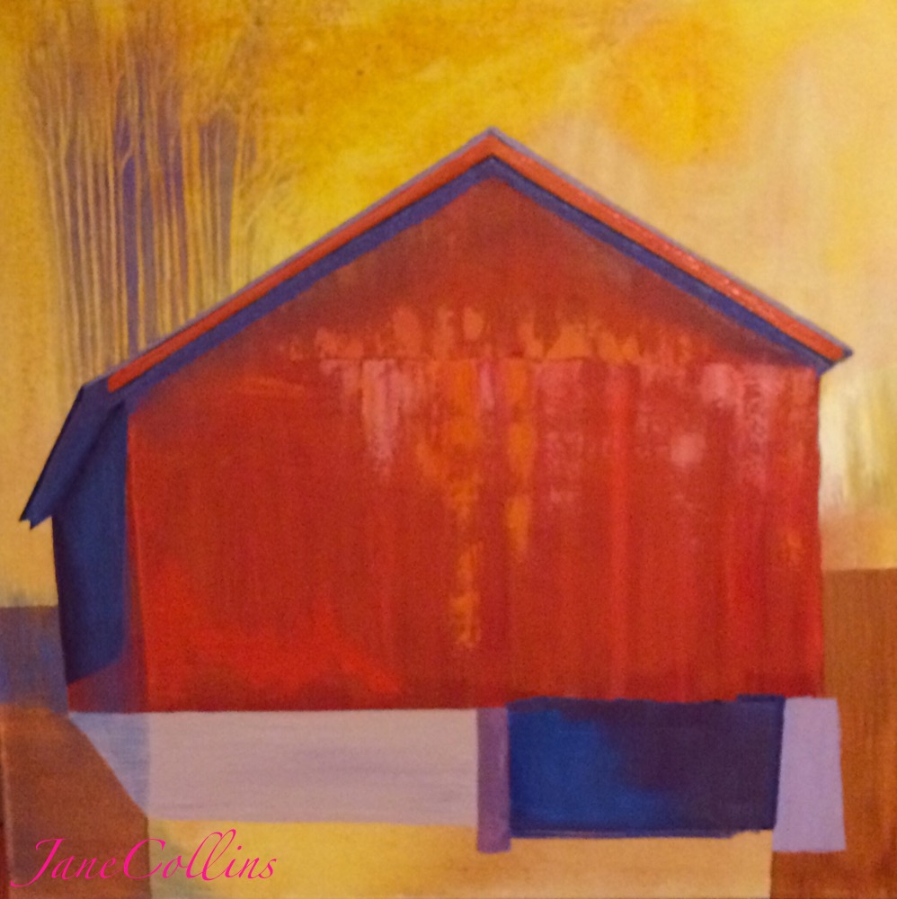 BARN WITH ASPENS by Jane Wallor Collins