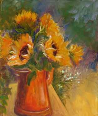 SUNFLOWERS IN COPPER POT by Jane Wallor Collins