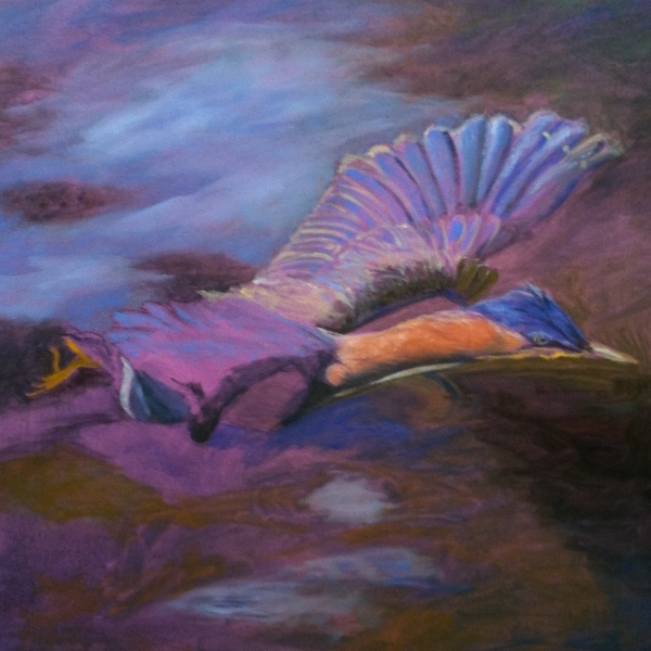 GREEN HERON ON TAKEOFF by Jane Wallor Collins