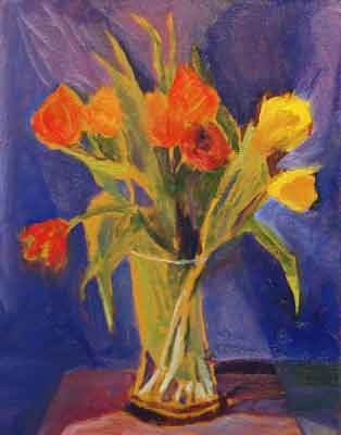 TULIPS IN GLASS VASE by Jane Wallor Collins