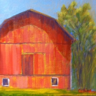 RED GAMBREL BARN 6 X 6 by Jane Wallor Collins